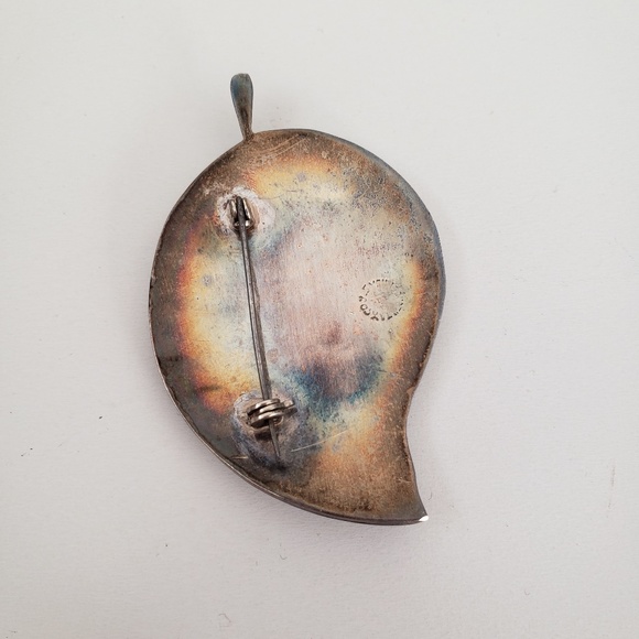 Vintage Sterling Silver Abalone Shell Leaf Brooch Pin - Picture 2 of 3